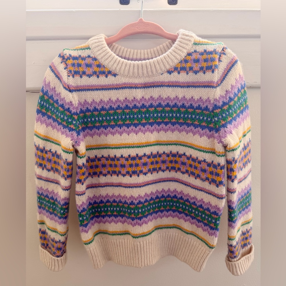 Mini Boden Cream and Purple Patterned Kids Sweater